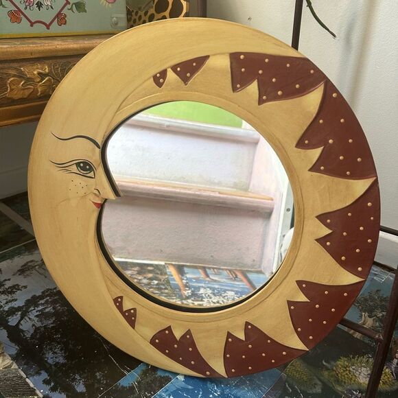 Vintage Whimsical Celestial Sun Moon Crescent Face Wall Mirror 15.5" - Picture 13 of 16